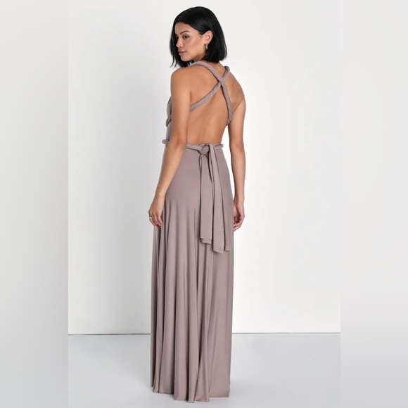 NEW Lulu's Tricks of the Trade Convertible Maxi Dress Taupe Size Small NWT - Picture 3 of 6